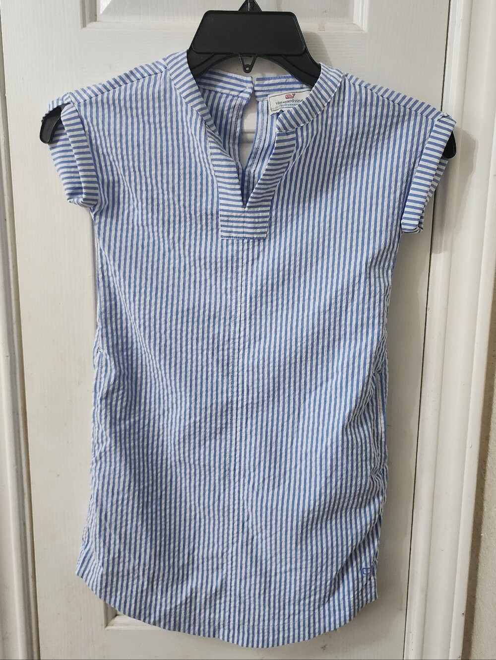 Vineyard Vines Girls Harbor Tunic Dress Seersucker Blue White Stripe Size XS